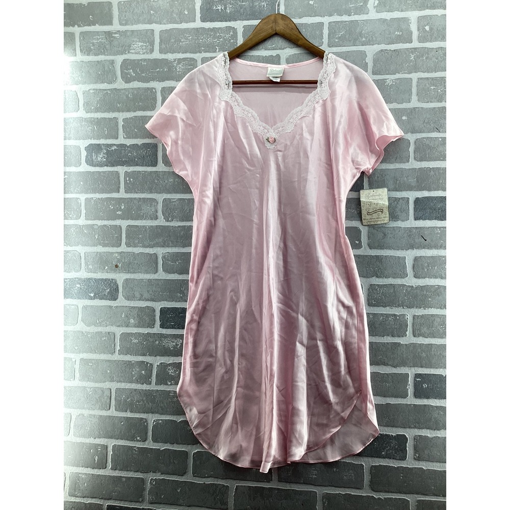 Delicate Treasures Intimates Pink Satin Lace Nightgown Medium 76174-001 NWT
